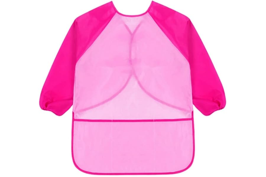 KIMMAX Kids Art Smock 3-7 years old, Children Paint Apron Waterproof Painting Smock Long Sleeve Toddler Play Aprons for Painting, Cooking, Crafts, Clay (Pink(M,100-125cm))