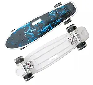 P PAYTAG Caster Board, Street Surfing Caster Skateboard,4 Wheels Light Flashing, Portable Mini Cruiser Waveboard for Boys and Girls (Colours May Be Vary from Images) (Blue Wave Skate)