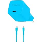 TTEC SmartCharger GAN 20W PD Seyahat Hızlı Şarj Aleti + USB-C - Lightning 120cm Kablo Neon Mavi