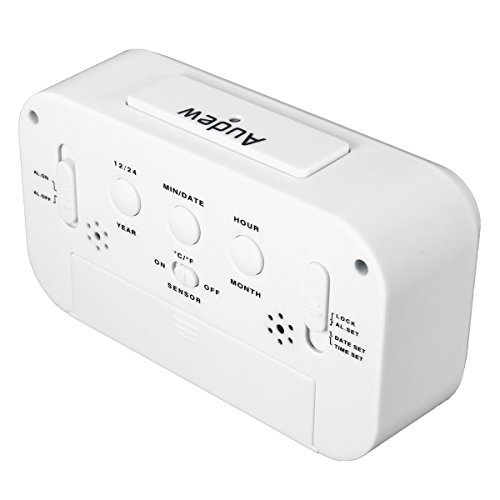 AUDEW LCD Wecker Digital Wecker Tischuhr Alarm Clock Kalender Thermometer für Auto Reise Hause Büro Weiß - 4
