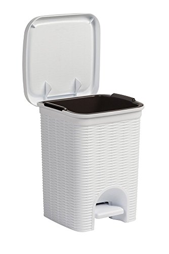 Tretmülleimer im Rattan Design mit herausnehmbaren Einsatz und 6 Liter Volumen im klassischen Weiß – für das Bad, die Küche oder das Büro - 3