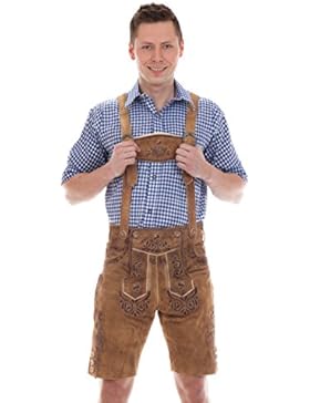 Herren Kurze Trachtenlederhose tabak antik exclusive inkl. Hosenträger aus feinstem Rinds-Verlourleder Gr. 44-64
