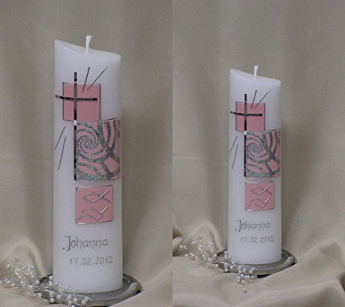 Taufkerze / Kommunionkerze, oval, 21 x 6 x 3,5 cm, inklusive Beschriftung ! A 45