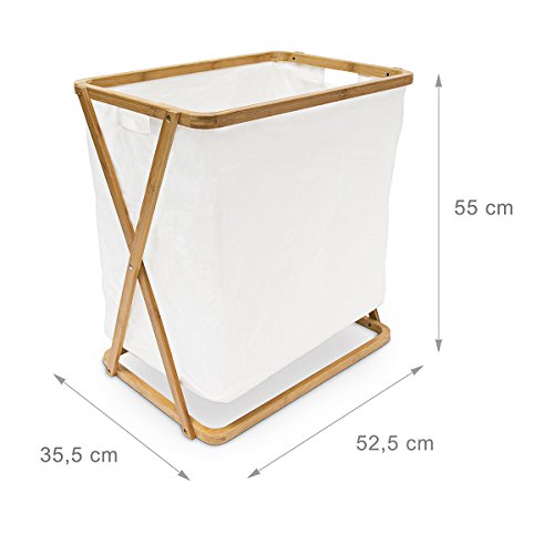 Relaxdays Wäschesammler LINEA Bambus H x B x T 55×52,5×35,5cm als rechteckige Wäschebox zur Aufbewahrung von Kleidung, Textilien als offener Wäschepuff mit Stoffbeutel natürlichen Design, natur - 3