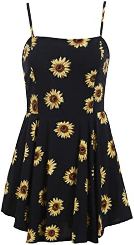 Vogue of Eden Women's Slim Fit Sunflower Sleeveless Tank Shirt Dress, Black, M