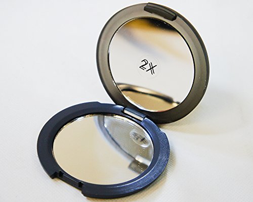 Wenko Kosmetikspiegel beidseitig - Rund - Dunkelgrau - Handspiegel - aufklappbar - Durchmesser 7,5cm