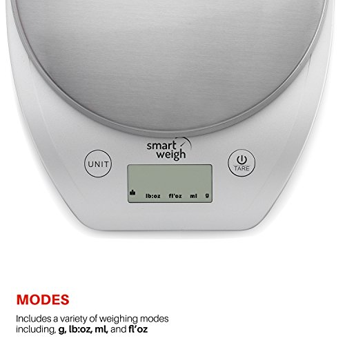 Smart Weigh Raffinierte, multifunktionelle Küchen- und Lebensmittel-Waage mit Edelstahl-Plattform, großem LCD-Display und sechs Wiegeeinstellungen, 5kg / 11lb x 1g / 0,1 Unzen - 6