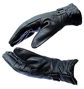 Warm Black 1 Pair Leather Snow Proof Winter Gloves for Men Boy Women Girls Ladies Protective Warm Hand Riding, Cycling, Bike Motorcycle Gloves (Black)