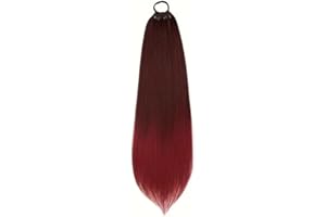 ZPPLD 60 cm Lang Glattes Pferdeschwanz Haarteil Synthetik Haarverlängerung Zopf Haar Extension für Damen Mädchen (Rotwein)