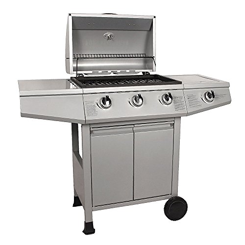 TAINO® Gasgrill BBQ Grillwagen wahlweise im Set mit Zubehör 3 Edelstahl-Brenner 1 Seitenkocher Gas-Grill TÜV Farbe Silber (3+1) (Gasgrill 3+1) - 2