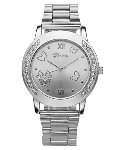 JSDDE Uhren,Genf Schmetterling Design Analog Armbanduhr Zeitlose Design Uhr Edelstahl Uhrenarmband Strass Quarzuhr,silber JSDDE Uhren,Genf Schmetterling Design Analog Armbanduhr Zeitlose Design Uhr Edelstahl Uhrenarmband Strass Quarzuhr,silber