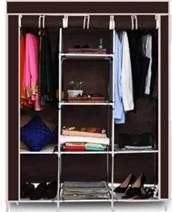 HOMENETIC 6+2 Shelves Design Cover Portable Collapsible Wardrobe for Storage Cloth and Gift Item,Special for Hostel Boys and Girl and Using Household Used and Accessorie Brown