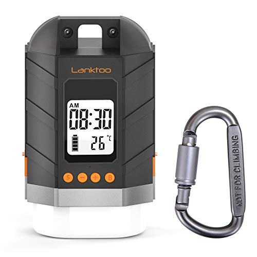 Lanktoo Outdoor Water-Resistant Rechargeable LED Camping Light and 15000 mAh Power Bank with LCD Screen, 4 Modes, Dimmer and Time and Temperature Display