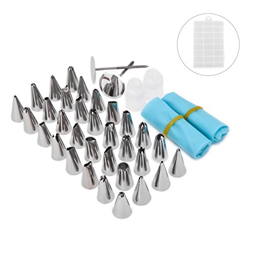 38 Spritztüllen Set Rainbrace, ink. 32 Stücke Garniertülle, 2 Spritzbeutel, 2 Blumennägeln und 2 Kunststoff Kupplungen für Gebäck, Keksen, Kuchen und Torten Deko