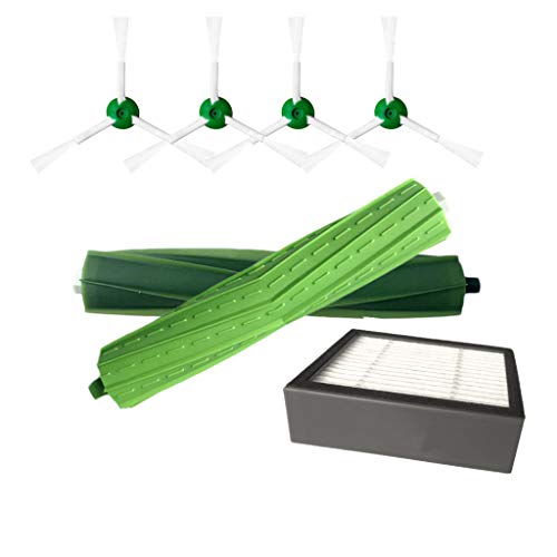 Preisvergleich Produktbild Pondkoo Authentic Ersatzteil - Roomba i7 und i7 + Nachschubset (1 Hochleistungsfilter, 4 kehrende Bürsten und 1 Satz Gummibürsten mit Mehreren Oberflächen)