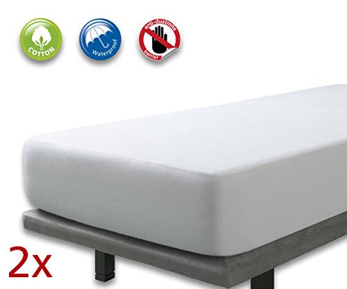 VELFONT – Set mit 2 (Pack) Frottee-Matratzenschoner aus Baumwolle, wasserdicht – verfügbar in verschiedenen Größen - 90x190/200cm