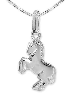 CLEVER SCHMUCK-SET Silberner Anhänger kleines Pferd 12 mm springend glänzend mit Kette Panzer 40 cm STERLING SILBER...