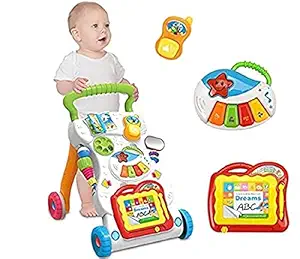 SNV Multifunctional Activity Baby Learning Cycle With Adjustable Musical Walker High Quality Plastic Pushing Toy for Kids Birthday Gifts & Activity Walker Musical Educational Fun Table For Baby Toddlers Kids For 6 To 72 Months