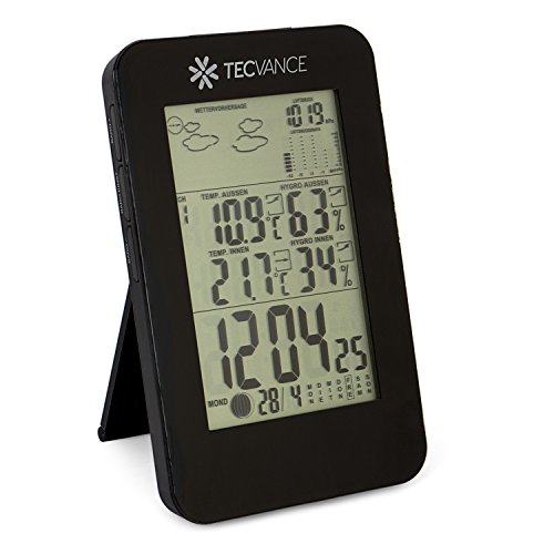 Tecvance NT-1898 Digitale Funkwetterstation mit Hintergrundbeleuchtung inkl. 2x Außensensor und Batterie, schwarz - 2
