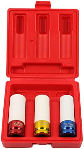 Qbace 3pc 1/2 Inch Drive Thin Wall Deep Locking Wheel Nuts Socket Set