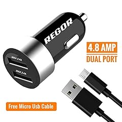Regor [4.8Amp - 2 Port] High Speed Car Charger for All Smartphones & Tablets + Free Micro USB Cable