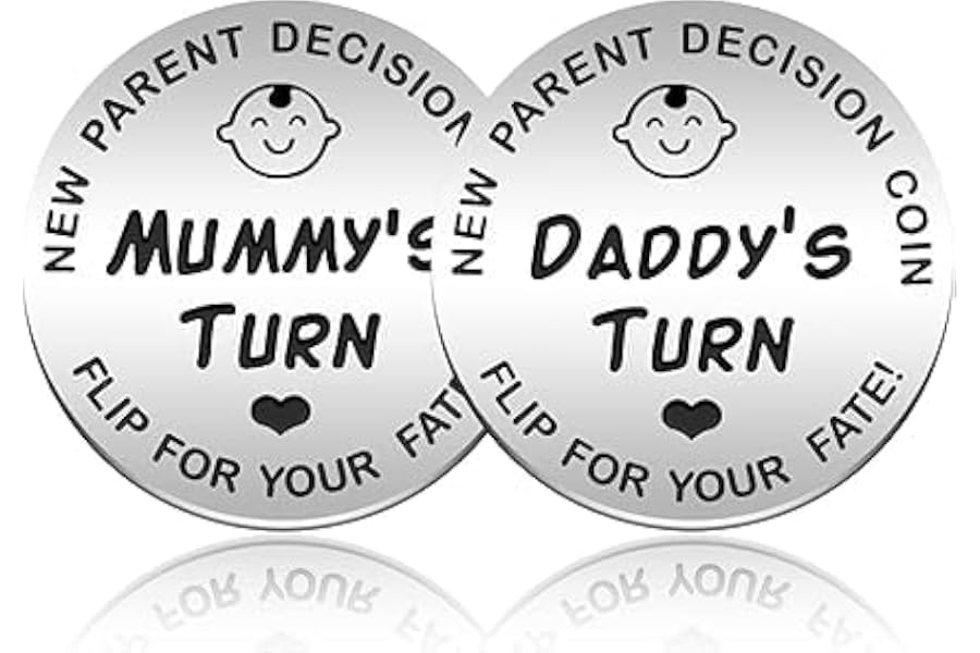 DAJING Funny Decision Coin for New Parents，Gifts for Mum Dad，Newborn Baby Gifts，Flip Coin Decision，Mother's Day, Birthday, Anniversary, Stainless Steel (Silver)
