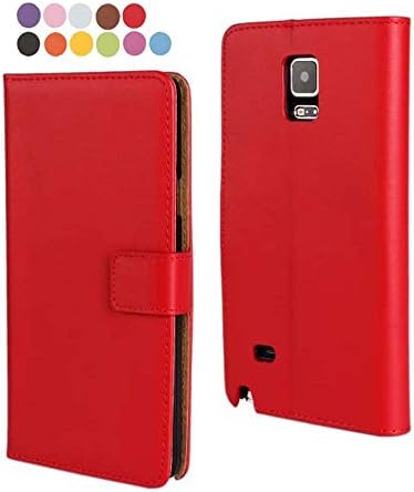 CATOE Luxury Genuine Leather Wallet Folio Stand Flip Case with Card Slot for Samsung GALAXY Note4 High Quality Sport Gym Red