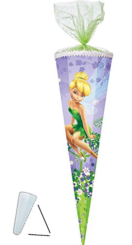 Preisvergleich Produktbild Unbekannt Schultüte - Fairies - Fee Tinkerbell - 85 cm - eckig - Organza - Chiffonabschluß - Zuckertüte - mit / ohne Kunststoff Spitze - für Mädchen - Blumen - Blüt..