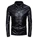 Produktbild Luckycat Herren Lederjacke Cleane Basic Echtleder Jacke Herren Eco-Lederjacke Leichte Basic Jacke Vegan Herren Echtleder Bikerjacke mit Bandkragen und Rennabzeichen Herren Slim Fit Design Mode Jacke
