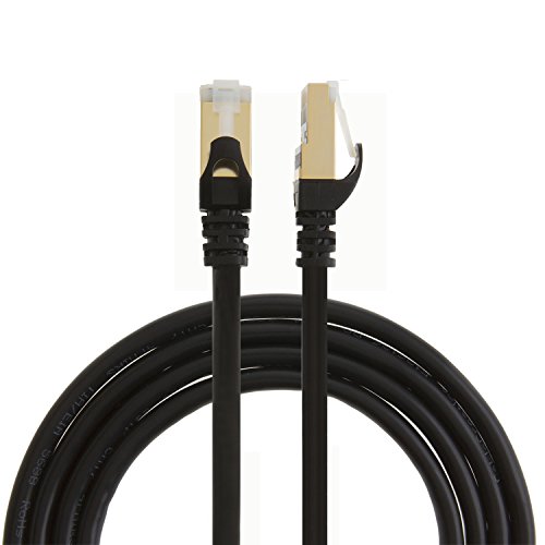 CableCreation Ethernet-Patchkabel, Kategorie 7, doppelt geschirmt, 50U, vergoldet, SSTP-Netzwerkkabel, bis 10 Gigabit, Bandbreite 600 MHz, 10 m, schwarz