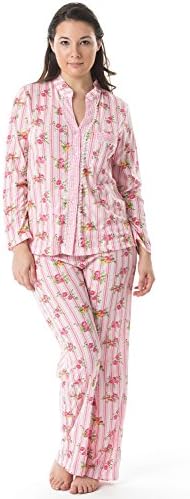 Casual Nights Women's Long Sleeve Floral Lace Trim Pyjama Set - Pink - Medium