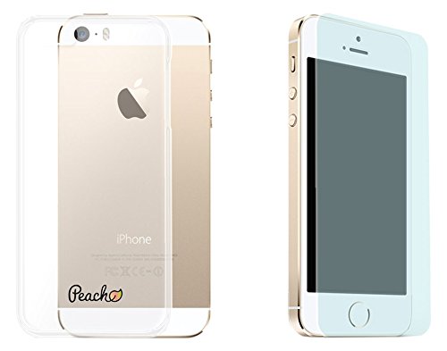 Peach Coque iPhone 5/5S/SE souple en silicone transparent + Film de Protection d'écran verre trempé