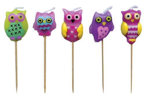 5 Minikerzen * EULEN * auf Holzhalter für Party und Geburtstag // Kerzen Eule Kuchen Torte Deko Candle Owl