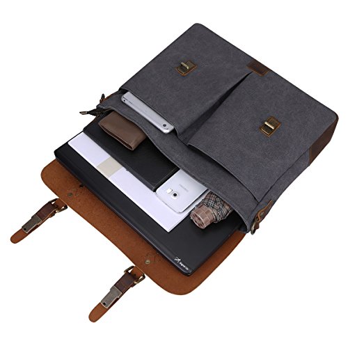 S-ZONE Vintage Segeltuch Leder Unisex Damen Herren Junge Multifunktiontasche Umh  ngetasche Henkeltaschen Laptoptasche Beutel f  r Arbeit Studium Reis