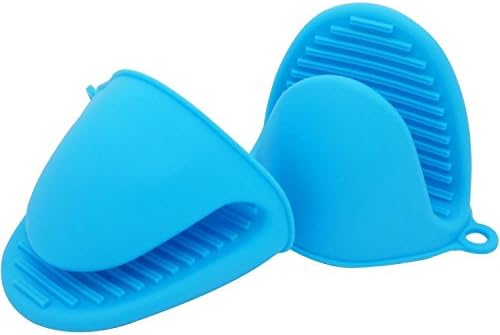 Livedeal 2 Pairs(4PCS) Oven Mini Mitts Silicone Pot Holder Cooking Pinch Grips Blue
