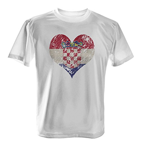 Fashionalarm Herren T-Shirt – I Love Croatia | Fun Shirt Trikot mit Vintage Flagge Print für Fußball & Kroatien Fans | Adria Urlaub | EM & WM, Farbe:weiß;Größe:S