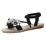  Frauen Böhmen Blumen Sandalen Weben Süße Sommer Flip Flops Einfache Bequeme Wohnungen Offene Spitze Slip On Casual Strandschuhe