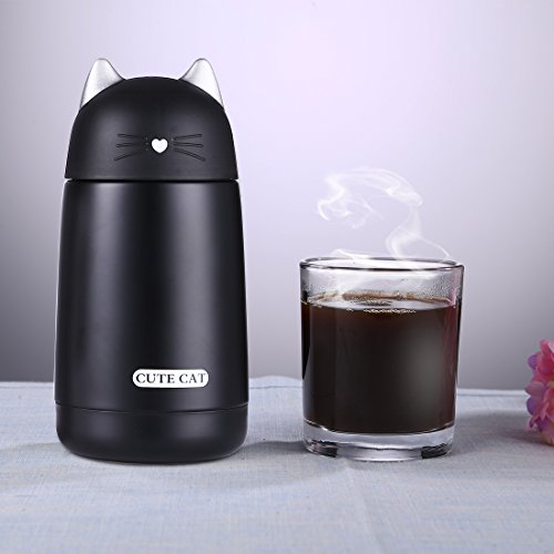 beyonda fmsb60239 Kätzchen Isolier Flasche Trinkflasche, niedlich Katze Edelstahl Kaffee Thermos Flasche Reisebecher mit Griff, im Freien heiße Milch Wasser Vakuum Cup für Kinder Baby – schwarz - 3