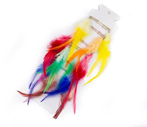 Mytoptrendz® Girl's Funky Trendy Colourful Soft Feather Hair Extension pack of 12 Clip in Bright Neon Hair Extensions With Glitter Bob Pin Clip Slide