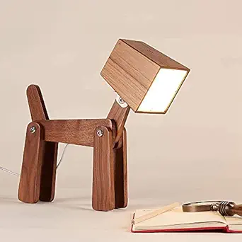 Artistic Gifts Wooden Rechargeable Portable Dog Shape Desk Table Night Lamp, Adjustable Lovely Gift for Kids (Warm White 3000k, Natural White 4000k, Cold White 6000k) (Walnut Wood)