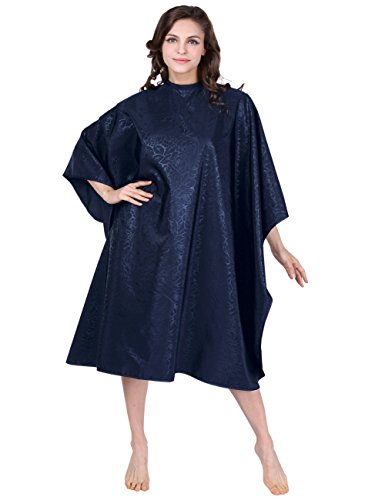 WM Beauty 50'' x 58'' Floral Pattern Water Repellent Adjustable Hair Salon Cape with Snaps Closure, Navy