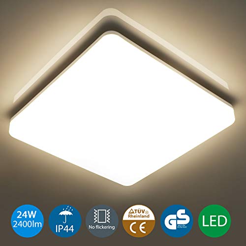 Oeegoo LED Plafonnier 24W Salle de Bain, Plafonnier Étanche IP44, 2400LM sans Scintillement, Neutre Blanc 4000K, Facile à Installer, Appliquer sur le Bureau, le Balcon, le Salon, le Couloir et etc.
