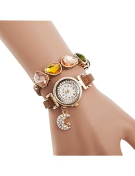 Tinksky Damen-Armband-Uhren Bling Steinen mit Mond Anhänger Armbanduhr Wrap
