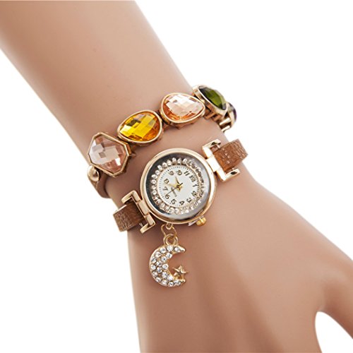 Preisvergleich Produktbild Tinksky Damen-Armband-Uhren Bling Steinen mit Mond Anhänger Armbanduhr Wrap