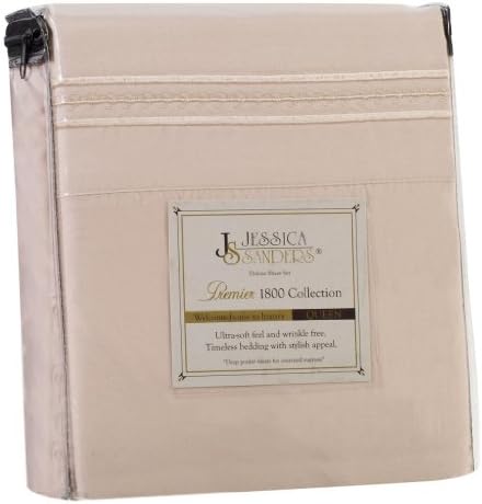 Jessica Sanders Premier 1800 Series 4pc Bed Sheet Set - Full (Double), Beige Cream, - Jessica Sanders Embroidery