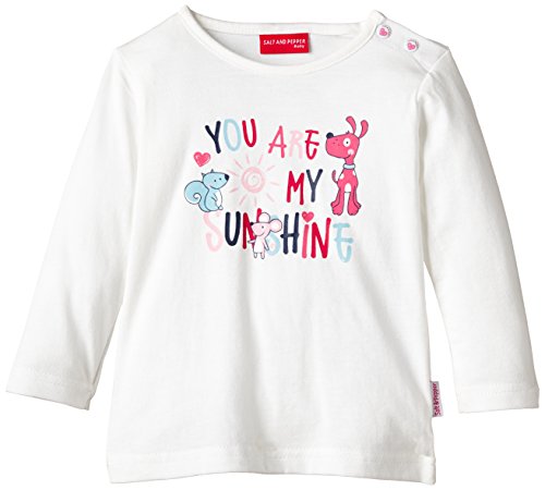 SALT AND PEPPER Baby Girls B Longsleeve Cute&Funny uni Plain Crew Neck Long Sleeve Long Sleeve Top, White (off-white 017), 6-9 Months (Manufacturer size: 74)