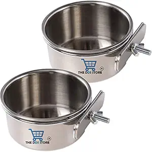 THE DDS STORE 2 Pack Birds Food Dish Parrot Stainless Steel Feeding Cups Bird Feeders Water Cage Bowls with Clamp Holder for Parakeet Conure Cockatiels Lovebird Budgie Chinchilla(500ML Pack of 2)