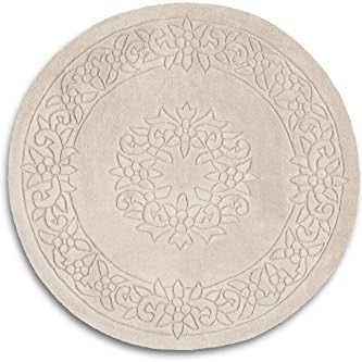 Traditional-Persian/Oriental Medallion Design Beige Rug, Hand-Tufted from 100% Wool, Round Circle 90 cm (3')