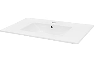 ECD Germany Vasque à Encastrer Lavabo Encastré - 810x465x175 mm - en Céramique - avec Trop-Plein et Trou de Robinet - Raccord Vidange Connexion DIN - Bassin Encastrable - Lave-Main Salle de Bain