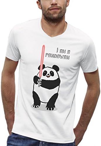 Numbered Organic Printed T-shirt V-neck white – I'm a Padawan – Men s to xxl -  White - XX-Large